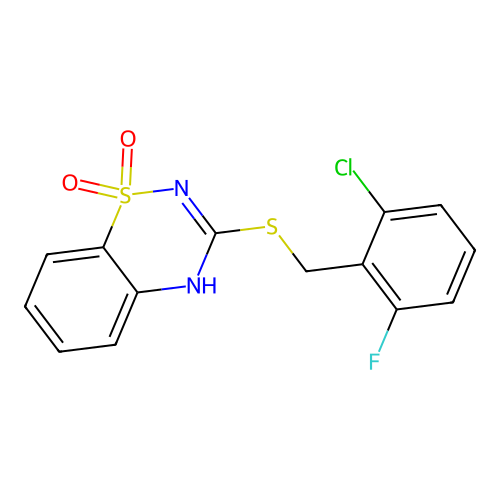 3-((2-chloro-6-fluorobenzyl)thio)-4H-benzo[e][1,2,4]thiadiazine 1,1-dioxide structure