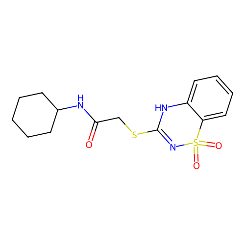 N-cyclohexyl-2-((1,1-dioxido-4H-benzo[e][1,2,4]thiadiazin-3-yl)thio)acetamide structure
