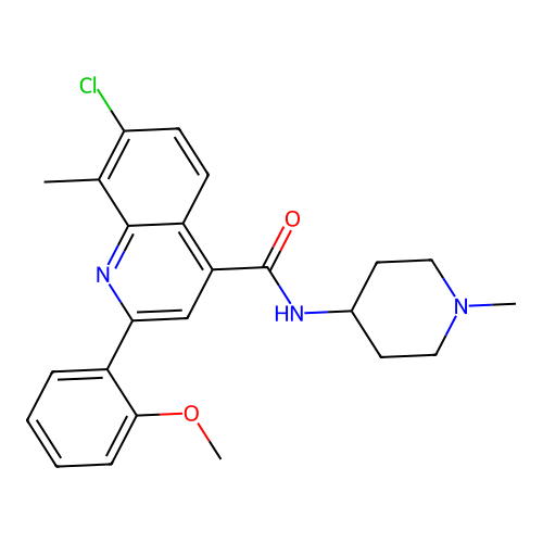 7-chloro-2-(2-methoxyphenyl)-8-methyl-N-(1-methylpiperidin-4-yl)quinoline-4-carboxamide structure