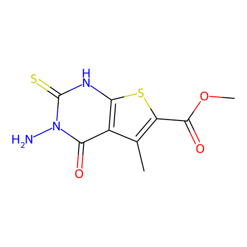 methyl 3-amino-5-methyl-4-oxo-2-thioxo-1,2,3,4-tetrahydrothieno[2,3-d]pyrimidine-6-carboxylate structure