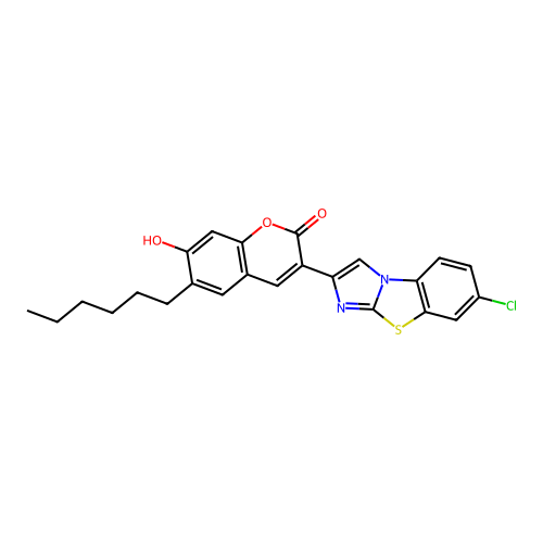 3-(6-Chloroimidazo[2,1-b][1,3]benzothiazol-2-yl)-6-hexyl-7-hydroxychromen-2-one structure