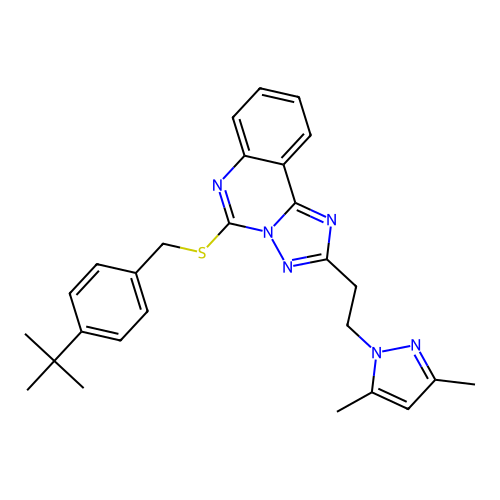1-[2-(5-{[(4-tert-butylphenyl)methyl]sulfanyl}-[1,2,4]triazolo[1,5-c]quinazolin-2-yl)ethyl]-3,5-dimethyl-1H-pyrazole structure