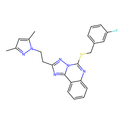 1-[2-(5-{[(3-fluorophenyl)methyl]sulfanyl}-[1,2,4]triazolo[1,5-c]quinazolin-2-yl)ethyl]-3,5-dimethyl-1H-pyrazole structure