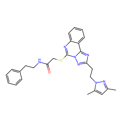 2-({2-[2-(3,5-dimethyl-1H-pyrazol-1-yl)ethyl]-[1,2,4]triazolo[1,5-c]quinazolin-5-yl}sulfanyl)-N-(2-phenylethyl)acetamide structure
