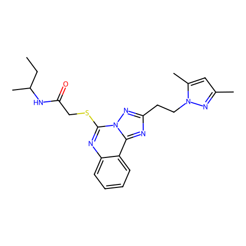 N-(butan-2-yl)-2-({2-[2-(3,5-dimethyl-1H-pyrazol-1-yl)ethyl]-[1,2,4]triazolo[1,5-c]quinazolin-5-yl}sulfanyl)acetamide structure