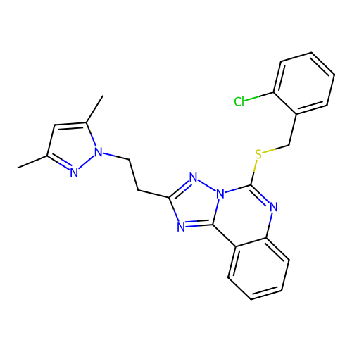 1-[2-(5-{[(2-chlorophenyl)methyl]sulfanyl}-[1,2,4]triazolo[1,5-c]quinazolin-2-yl)ethyl]-3,5-dimethyl-1H-pyrazole structure