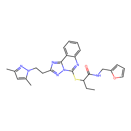 2-({2-[2-(3,5-dimethyl-1H-pyrazol-1-yl)ethyl]-[1,2,4]triazolo[1,5-c]quinazolin-5-yl}sulfanyl)-N-[(furan-2-yl)methyl]butanamide structure