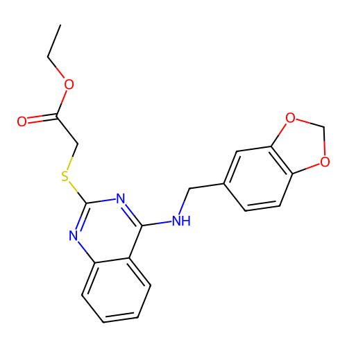 Ethyl 2-[4-(1,3-benzodioxol-5-ylmethylamino)quinazolin-2-yl]sulfanylacetate structure