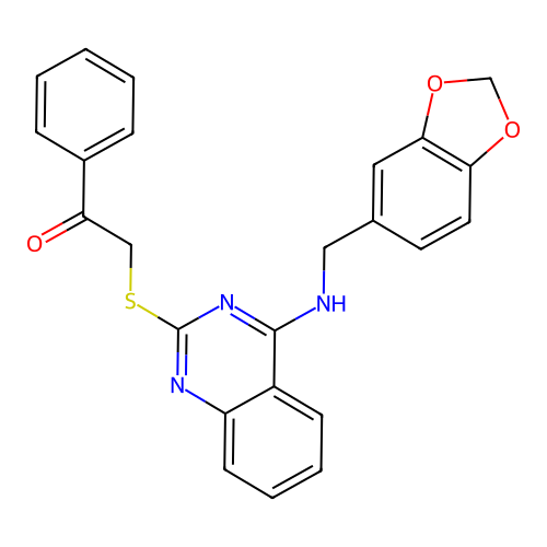2-[4-(1,3-Benzodioxol-5-ylmethylamino)quinazolin-2-yl]sulfanyl-1-phenylethanone structure
