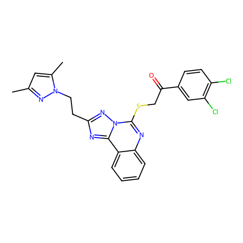 1-(3,4-dichlorophenyl)-2-({2-[2-(3,5-dimethyl-1H-pyrazol-1-yl)ethyl]-[1,2,4]triazolo[1,5-c]quinazolin-5-yl}sulfanyl)ethan-1-one structure