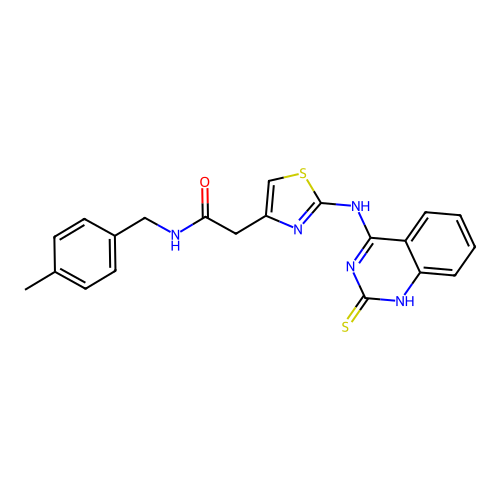 N-[(4-methylphenyl)methyl]-2-{2-[(2-sulfanylidene-1,2-dihydroquinazolin-4-yl)amino]-1,3-thiazol-4-yl}acetamide structure