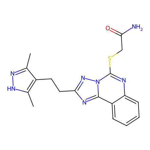 2-({2-[2-(3,5-dimethyl-1H-pyrazol-4-yl)ethyl]-[1,2,4]triazolo[1,5-c]quinazolin-5-yl}sulfanyl)acetamide structure