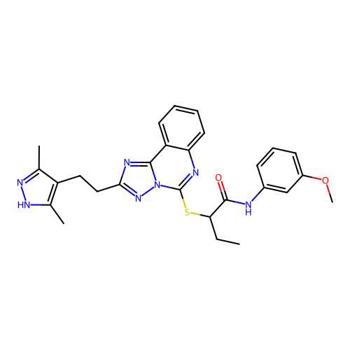 2-({2-[2-(3,5-dimethyl-1H-pyrazol-4-yl)ethyl]-[1,2,4]triazolo[1,5-c]quinazolin-5-yl}sulfanyl)-N-(3-methoxyphenyl)butanamide structure