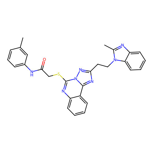 2-({2-[2-(2-methyl-1H-1,3-benzodiazol-1-yl)ethyl]-[1,2,4]triazolo[1,5-c]quinazolin-5-yl}sulfanyl)-N-(3-methylphenyl)acetamide structure