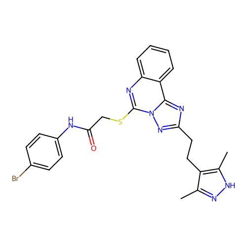 N-(4-bromophenyl)-2-({2-[2-(3,5-dimethyl-1H-pyrazol-4-yl)ethyl]-[1,2,4]triazolo[1,5-c]quinazolin-5-yl}sulfanyl)acetamide structure