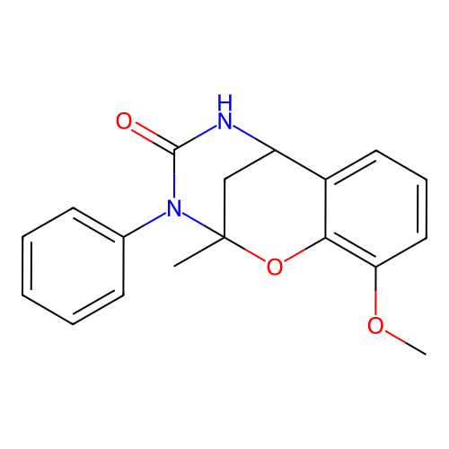 10-methoxy-2-methyl-3-phenyl-2,3,5,6-tetrahydro-4H-2,6-methano-1,3,5-benzoxadiazocin-4-one structure