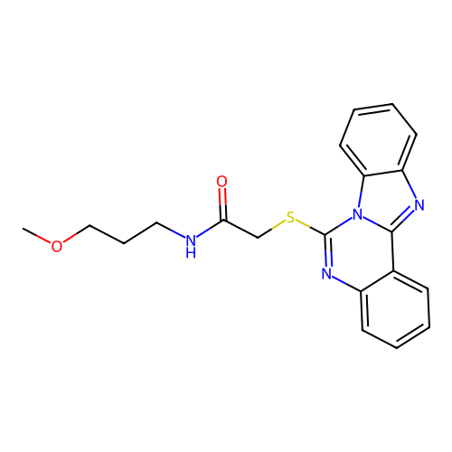 2-(benzimidazolo[1,2-c]quinazolin-6-ylsulfanyl)-N-(3-methoxypropyl)acetamide structure