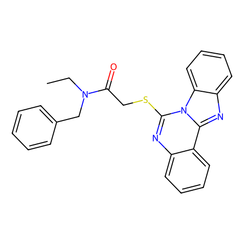 2-(benzimidazolo[1,2-c]quinazolin-6-ylsulfanyl)-N-benzyl-N-ethylacetamide structure