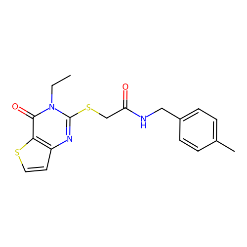 2-({3-ethyl-4-oxo-3H,4H-thieno[3,2-d]pyrimidin-2-yl}sulfanyl)-N-[(4-methylphenyl)methyl]acetamide structure