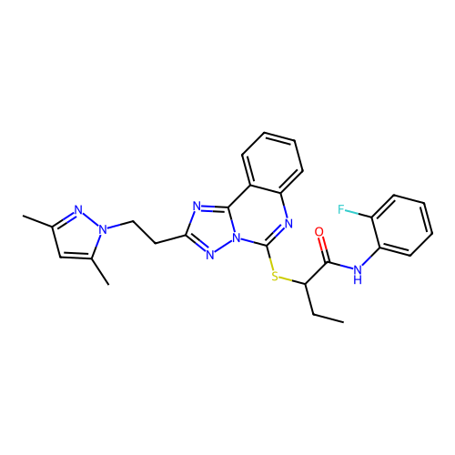 2-((2-(2-(3,5-Dimethyl-1H-pyrazol-1-yl)ethyl)-[1,2,4]triazolo[1,5-c]quinazolin-5-yl)thio)-N-(2-fluorophenyl)butanamide structure