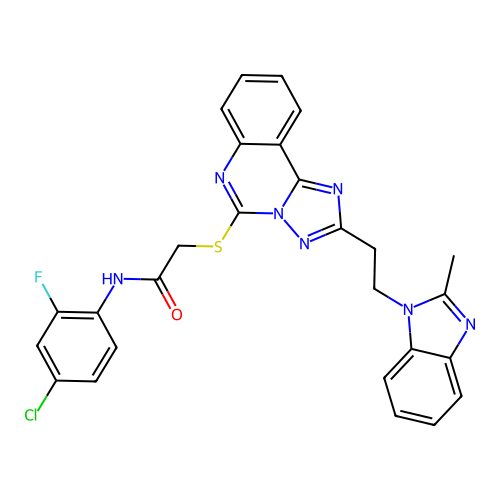 N-(4-chloro-2-fluorophenyl)-2-({2-[2-(2-methyl-1H-1,3-benzodiazol-1-yl)ethyl]-[1,2,4]triazolo[1,5-c]quinazolin-5-yl}sulfanyl)acetamide structure