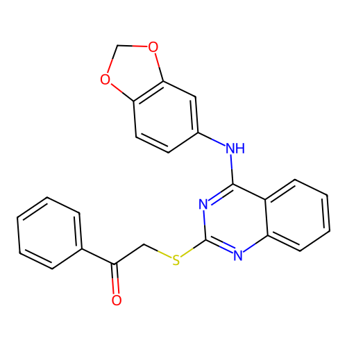 2-[4-(1,3-Benzodioxol-5-ylamino)quinazolin-2-yl]sulfanyl-1-phenylethanone structure