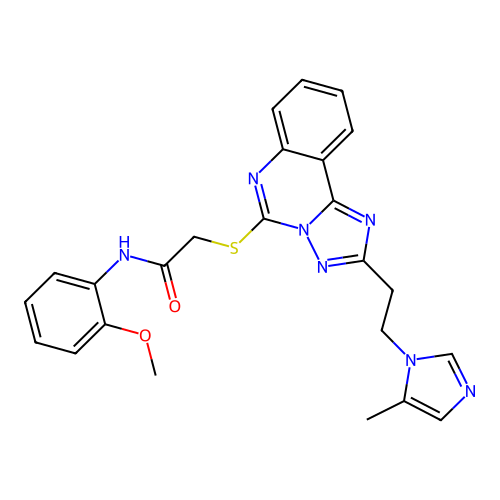 N-(2-methoxyphenyl)-2-({2-[2-(5-methyl-1H-imidazol-1-yl)ethyl]-[1,2,4]triazolo[1,5-c]quinazolin-5-yl}sulfanyl)acetamide structure