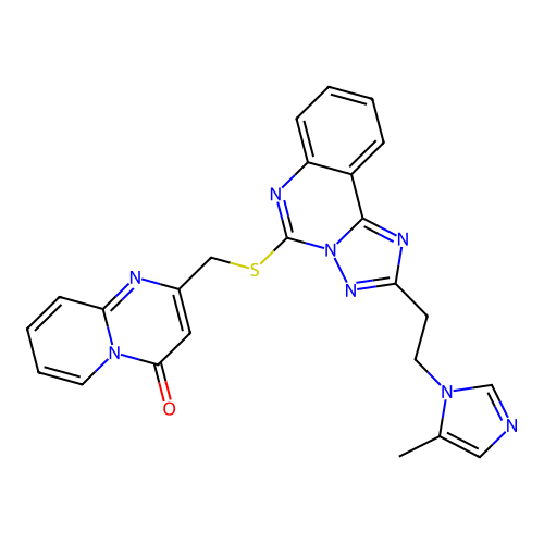 2-[[2-[2-(5-methylimidazol-1-yl)ethyl]-[1,2,4]triazolo[1,5-c]quinazolin-5-yl]sulfanylmethyl]pyrido[1,2-a]pyrimidin-4-one structure