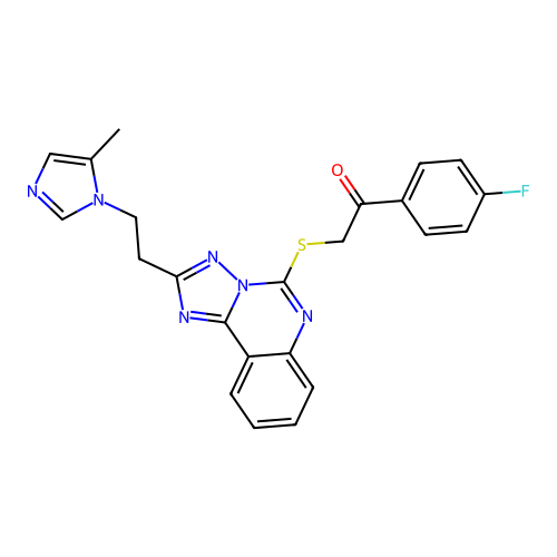1-(4-fluorophenyl)-2-({2-[2-(5-methyl-1H-imidazol-1-yl)ethyl]-[1,2,4]triazolo[1,5-c]quinazolin-5-yl}sulfanyl)ethan-1-one structure