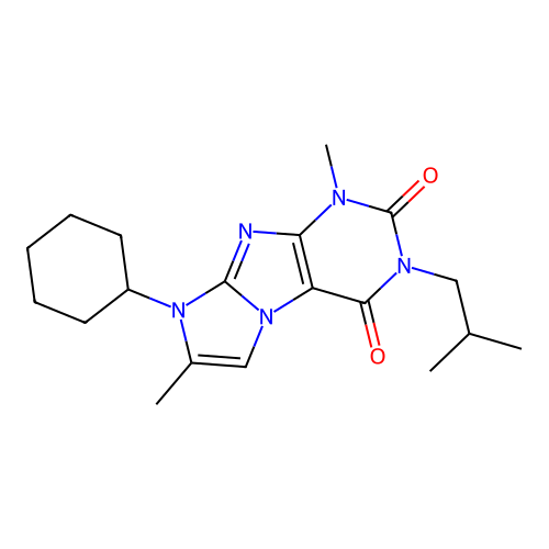 8-cyclohexyl-3-isobutyl-1,7-dimethyl-1H-imidazo[2,1-f]purine-2,4(3H,8H)-dione structure