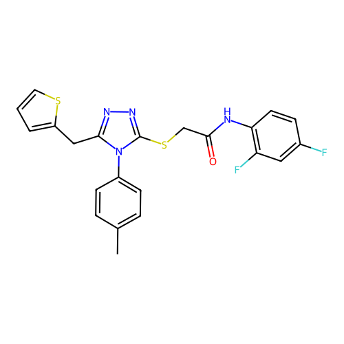N-(2,4-difluorophenyl)-2-{[4-(4-methylphenyl)-5-(thiophen-2-ylmethyl)-4H-1,2,4-triazol-3-yl]sulfanyl}acetamide structure