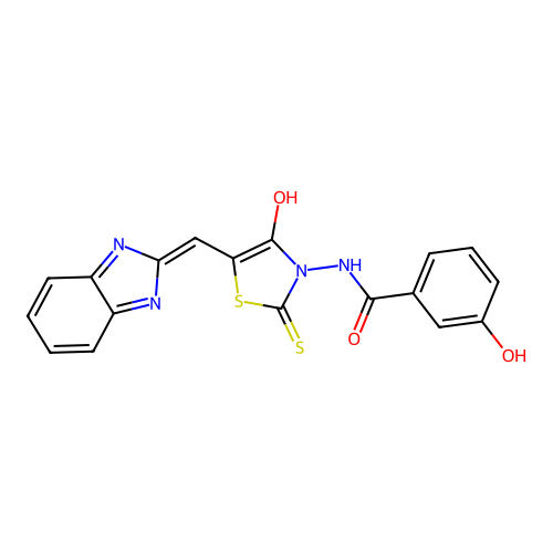 (Z)-N-(5-((1H-benzo[d]imidazol-2-yl)methylene)-4-oxo-2-thioxothiazolidin-3-yl)-3-hydroxybenzamide structure