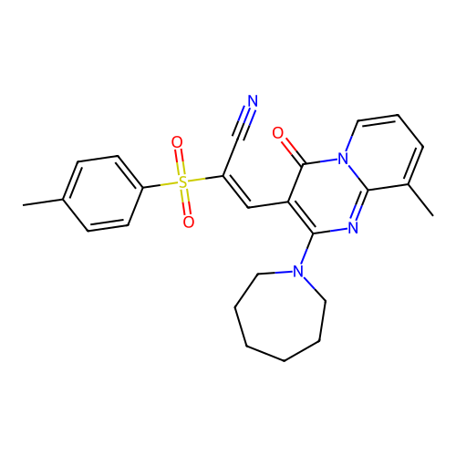 (2E)-3-[2-(azepan-1-yl)-9-methyl-4-oxo-4H-pyrido[1,2-a]pyrimidin-3-yl]-2-[(4-methylphenyl)sulfonyl]prop-2-enenitrile structure