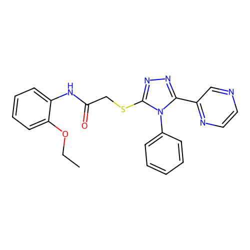 N-(2-ethoxyphenyl)-2-[(4-phenyl-5-pyrazin-2-yl-1,2,4-triazol-3-yl)sulfanyl]acetamide structure