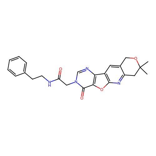 2-(8,8-dimethyl-4-oxo-7,10-dihydro-8H-pyrano[3'',4'':5',6']pyrido[3',2':4,5]furo[3,2-d]pyrimidin-3(4H)-yl)-N-(2-phenylethyl)acetamide structure