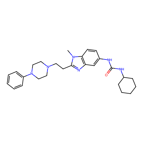 1-cyclohexyl-3-[1-methyl-2-[2-(4-phenylpiperazin-1-yl)ethyl]benzimidazol-5-yl]urea structure