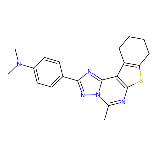 N,N-dimethyl-4-(5-methyl-8,9,10,11-tetrahydro[1]benzothieno[3,2-e][1,2,4]triazolo[1,5-c]pyrimidin-2-yl)aniline structure