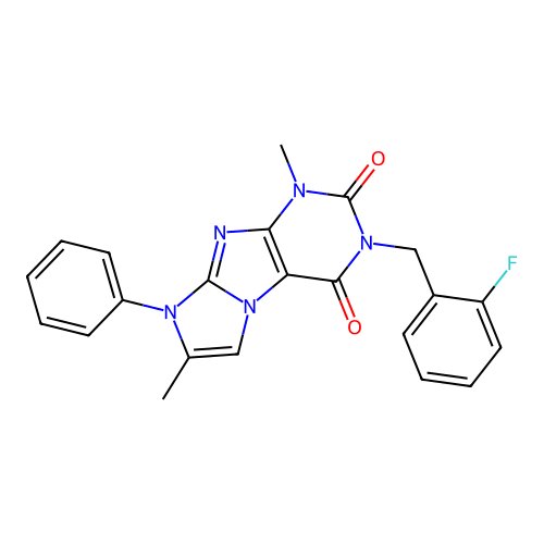 3-(2-fluorobenzyl)-1,7-dimethyl-8-phenyl-1H-imidazo[2,1-f]purine-2,4(3H,8H)-dione structure