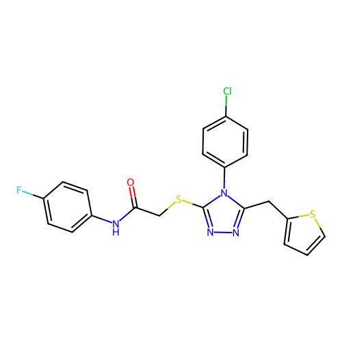 2-{[4-(4-chlorophenyl)-5-(thiophen-2-ylmethyl)-4H-1,2,4-triazol-3-yl]sulfanyl}-N-(4-fluorophenyl)acetamide structure