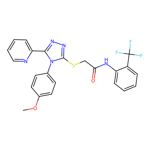 2-{[4-(4-methoxyphenyl)-5-(pyridin-2-yl)-4H-1,2,4-triazol-3-yl]sulfanyl}-N-[2-(trifluoromethyl)phenyl]acetamide structure