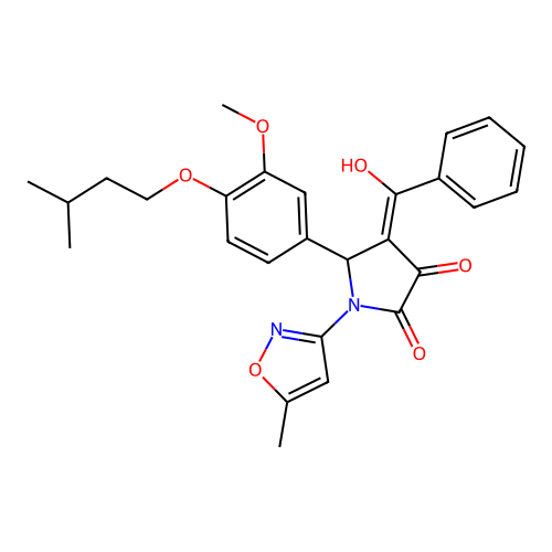 (4E)-4-[hydroxy(phenyl)methylidene]-5-[3-methoxy-4-(3-methylbutoxy)phenyl]-1-(5-methyl-1,2-oxazol-3-yl)pyrrolidine-2,3-dione structure