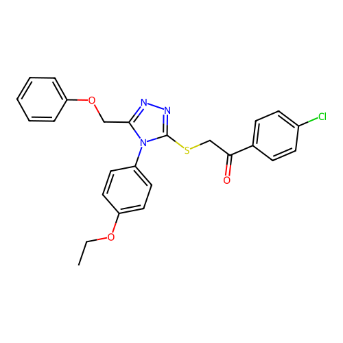 1-(4-chlorophenyl)-2-[[4-(4-ethoxyphenyl)-5-(phenoxymethyl)-1,2,4-triazol-3-yl]sulfanyl]ethanone structure