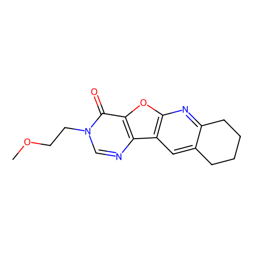 3-(2-methoxyethyl)-7,8,9,10-tetrahydropyrimido[4',5':4,5]furo[2,3-b]quinolin-4(3H)-one structure
