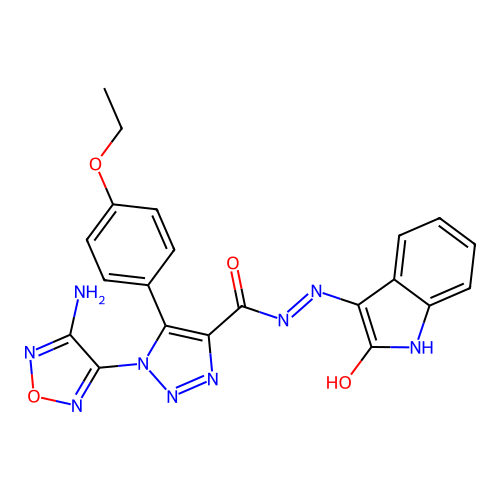 1-(4-amino-1,2,5-oxadiazol-3-yl)-5-(4-ethoxyphenyl)-N'-(2-oxoindol-3-yl)triazole-4-carbohydrazide structure