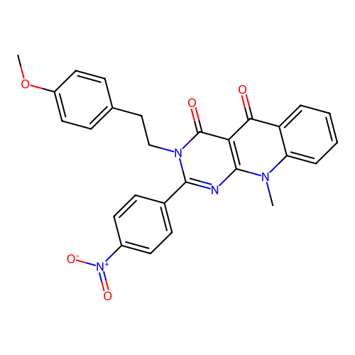 3-(4-methoxyphenethyl)-10-methyl-2-(4-nitrophenyl)pyrimido[4,5-b]quinoline-4,5(3H,10H)-dione structure
