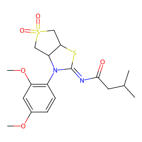 N-[(2Z)-3-(2,4-dimethoxyphenyl)-5,5-dioxidotetrahydrothieno[3,4-d][1,3]thiazol-2(3H)-ylidene]-3-methylbutanamide structure