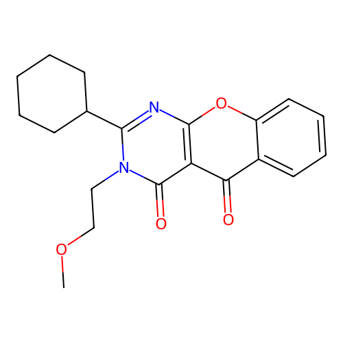 2-cyclohexyl-3-(2-methoxyethyl)-4H-chromeno[2,3-d]pyrimidine-4,5(3H)-dione structure