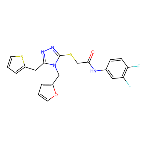 N-(3,4-difluorophenyl)-2-((4-(furan-2-ylmethyl)-5-(thiophen-2-ylmethyl)-4H-1,2,4-triazol-3-yl)thio)acetamide structure