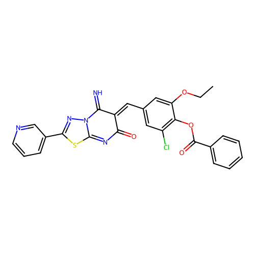 (Z)-2-chloro-6-ethoxy-4-((5-imino-7-oxo-2-(pyridin-3-yl)-5H-[1,3,4]thiadiazolo[3,2-a]pyrimidin-6(7H)-ylidene)methyl)phenyl benzoate structure