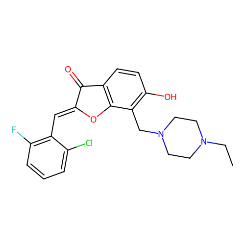 (Z)-2-(2-chloro-6-fluorobenzylidene)-7-((4-ethylpiperazin-1-yl)methyl)-6-hydroxybenzofuran-3(2H)-one structure